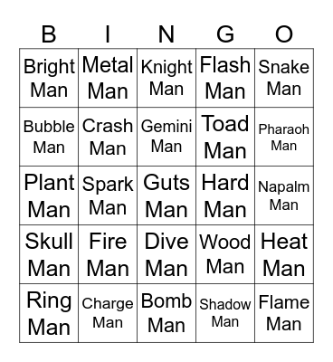 Mega Man 1-6 Bingo Card