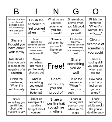 Cognitive Behavioral Therapy BINGO Card
