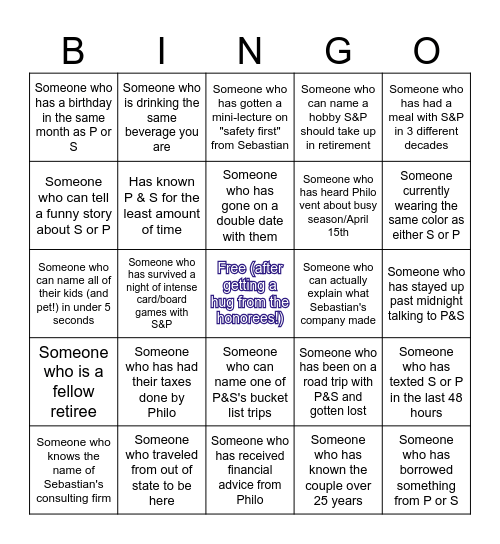 Sebastian & Philo's Retirement Bingo! Bingo Card