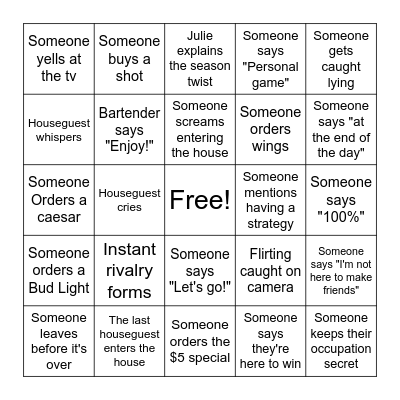 McRay's Big Brother BINGO Card