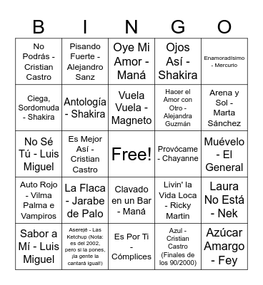 Fifty Bingo Card