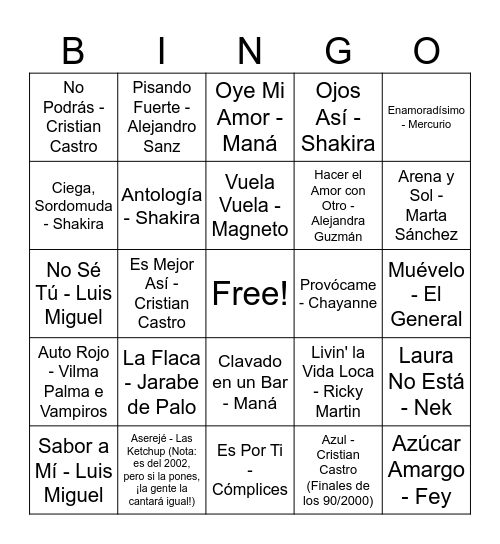 Fifty Bingo Card