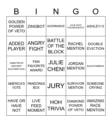 BB28 BINGO Card