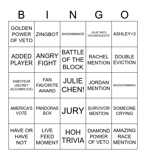 BB28 BINGO Card