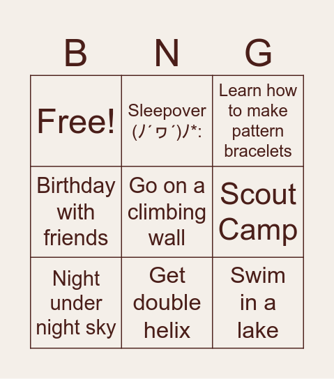 Challenge for this holiday Bingo Card