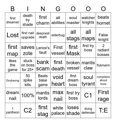Oni hollowknight Bingo Card