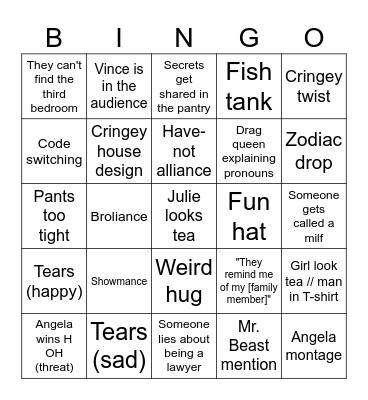 Big Brother 28 Premiere Bingo Card
