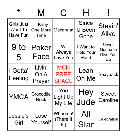 Songs Through the Decades Bingo Card