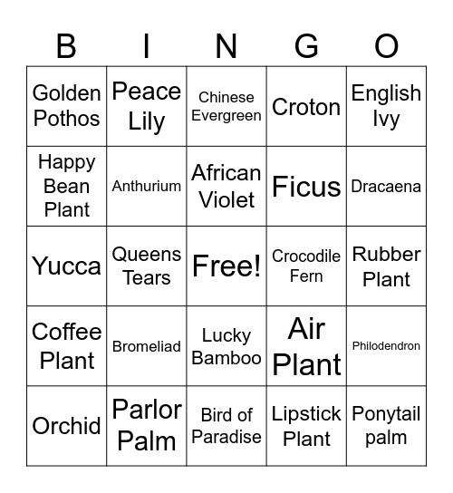 Fusion’s Plant Bingo Card