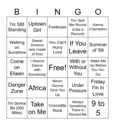 80's Music Bingo Card