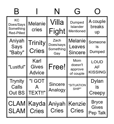 LOVE ISLAND Bingo Card
