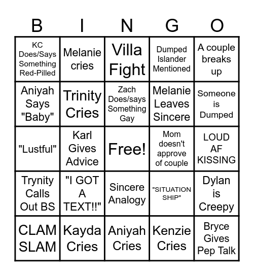 LOVE ISLAND Bingo Card