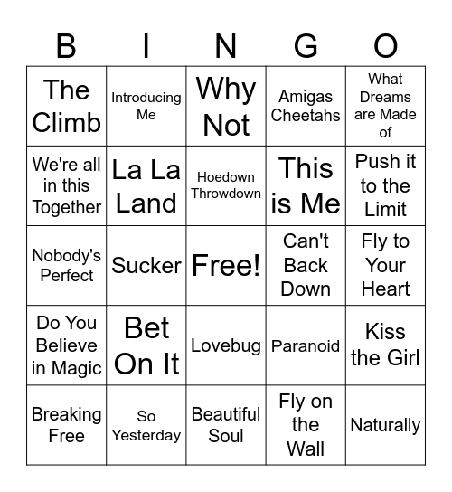 2000's Music Bingo Card