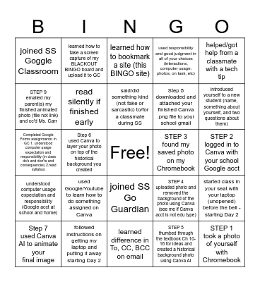 Welcome to 8th grade Social Studies Bingo Card