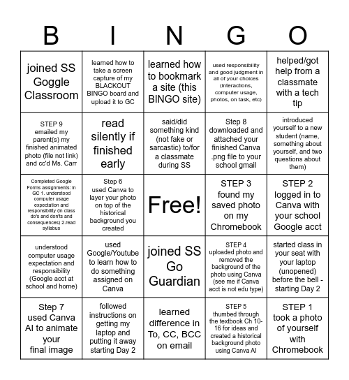 Welcome to 8th grade Social Studies Bingo Card