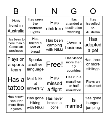 Mix & Mingle Bingo Card