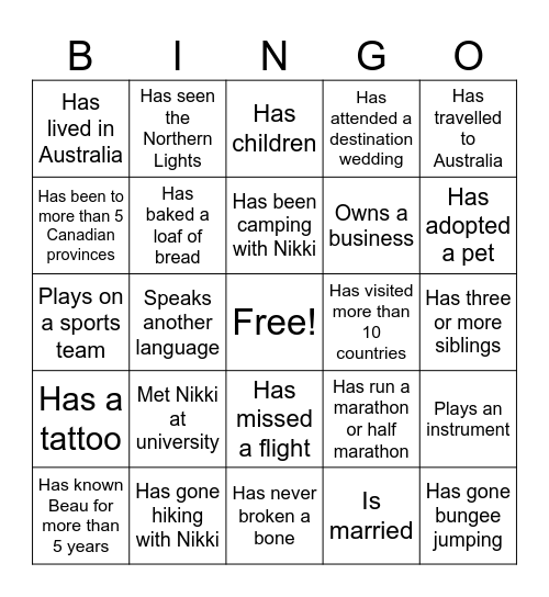 Mix & Mingle Bingo Card