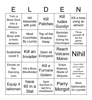 Elden Ring Bingo Card