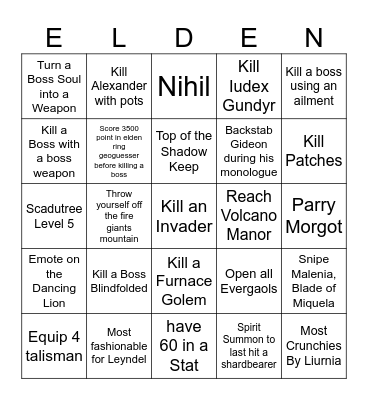 Elden Ring Bingo Card
