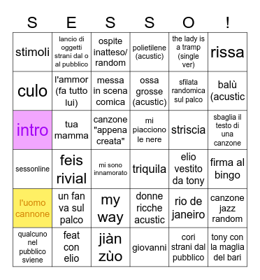 TonyPitony EstaTony Songs Bingo Card