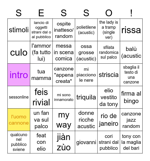 TonyPitony EstaTony Songs Bingo Card
