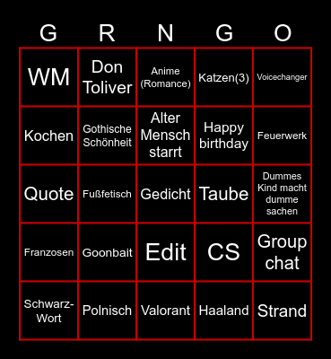 Instafram Bingo Card