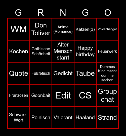 Instafram Bingo Card