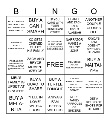 LOVE ISLAND BINGO Card