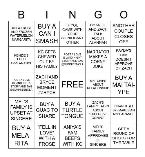 LOVE ISLAND BINGO Card
