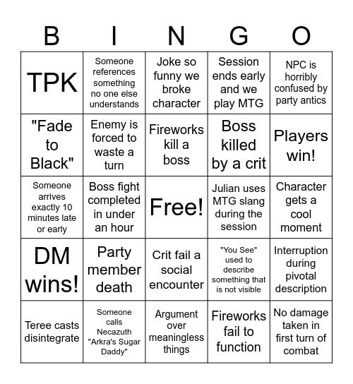 Untitled Bingo Card