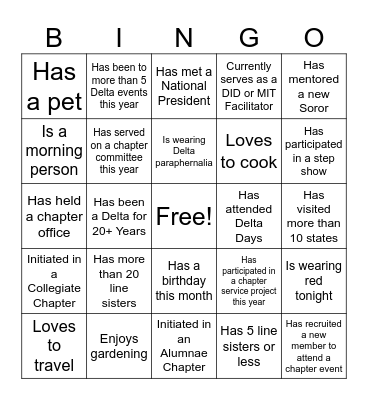 Sisterhood Bingo Card