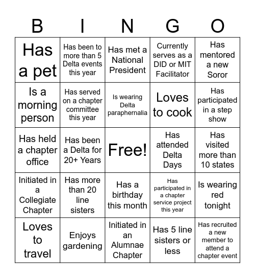 Sisterhood Bingo Card