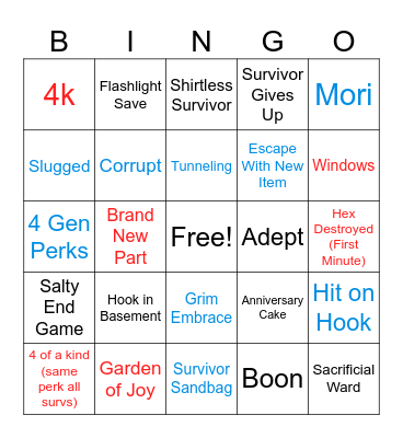 Dead by Daylight Bingo Card
