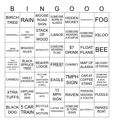 ALASKA SIGHTSEEING BINGO Card