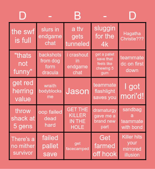 Dead By Bingo Card