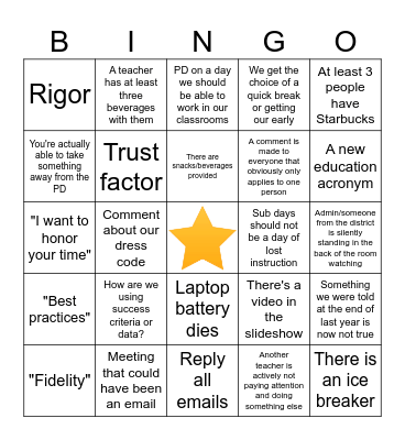 Professional Development Bingo Card