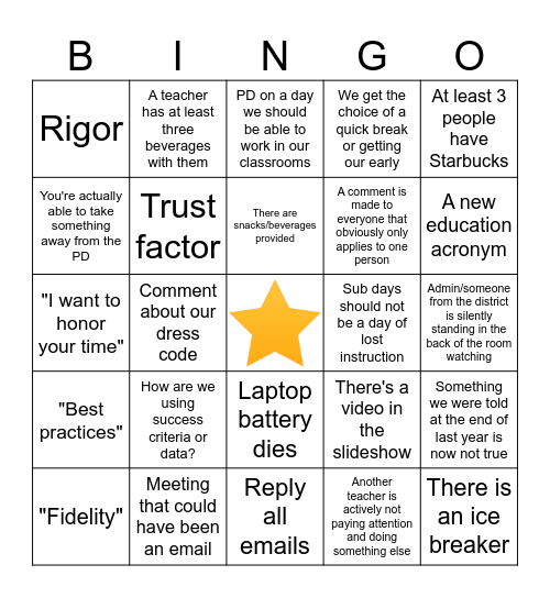 Professional Development Bingo Card