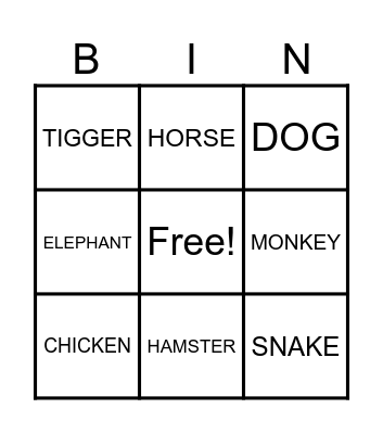 ANIMALS Bingo Card