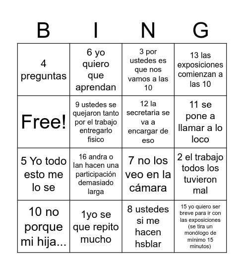 Untitled Bingo Card