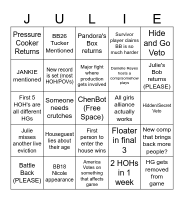 BB 28 JULIE Bingo Card