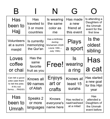 Untitled Bingo Card
