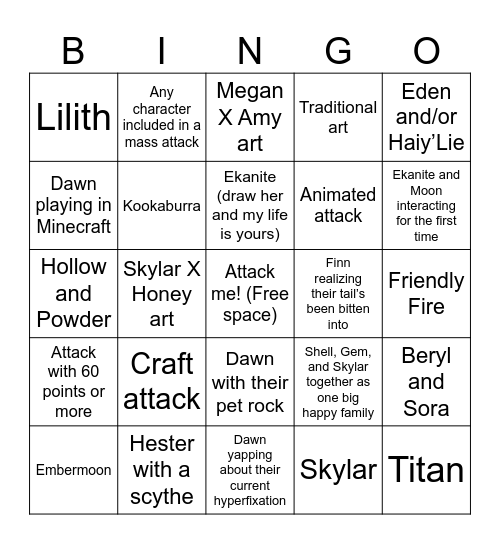Art Fight Bingo! Bingo Card