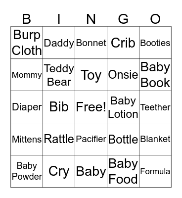 Baby Shower BINGO Card