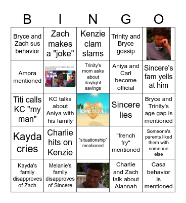 Love Island Family Night Bingo Card