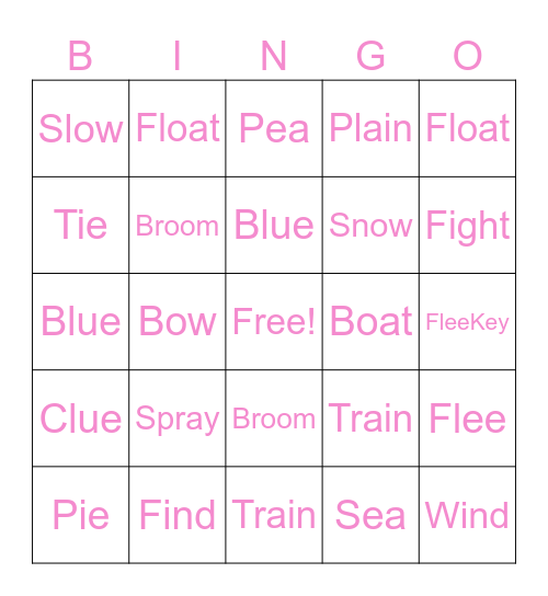 Long Vowel Bingo Card