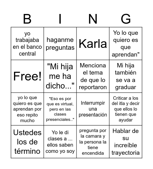 Untitled Bingo Card