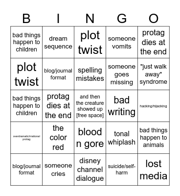 classic creepypasta bingo v2 Bingo Card