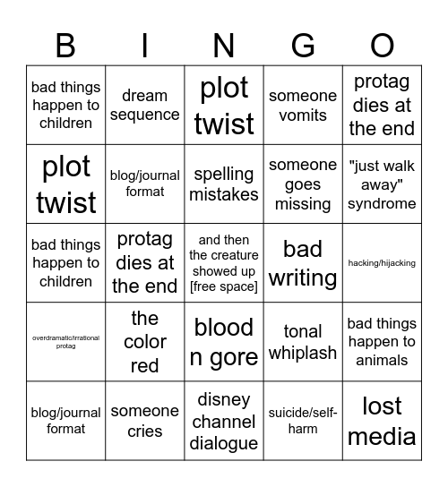 classic creepypasta bingo v2 Bingo Card