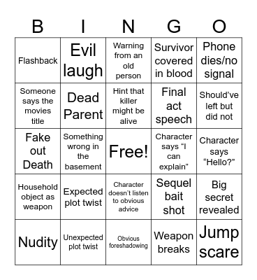 Horror Movie Bingo Card