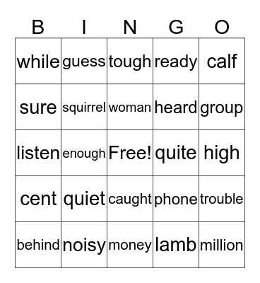 2B Tricky Words Bingo Card